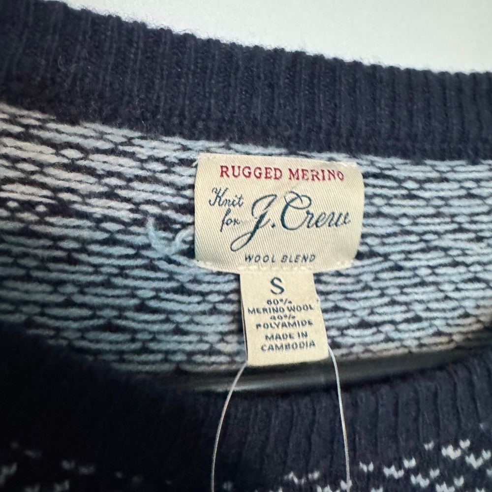 J Crew Rugged Merino Sweater Mens Small Navy Blue Birdseye Wool Blend Pullover - Picture 3 of 8